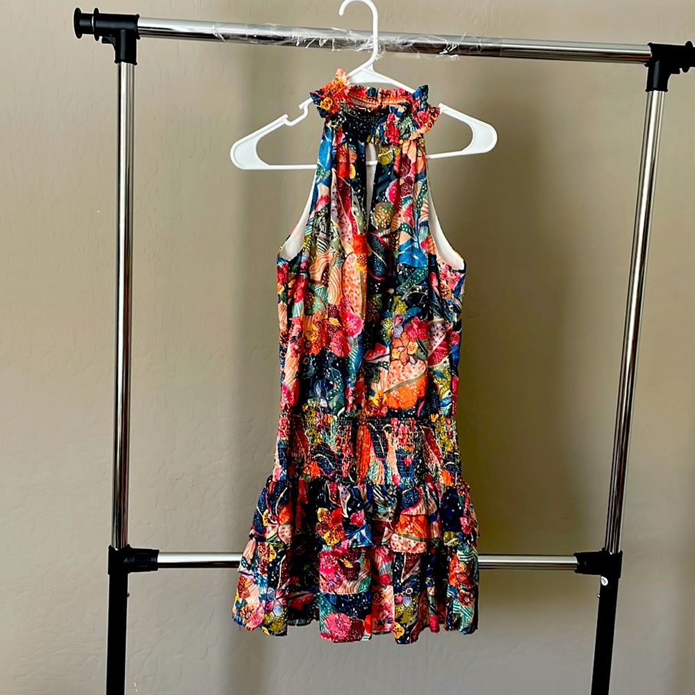Amanda Uprichard Halter Top Keyhole Bright Tropical Floral Dress